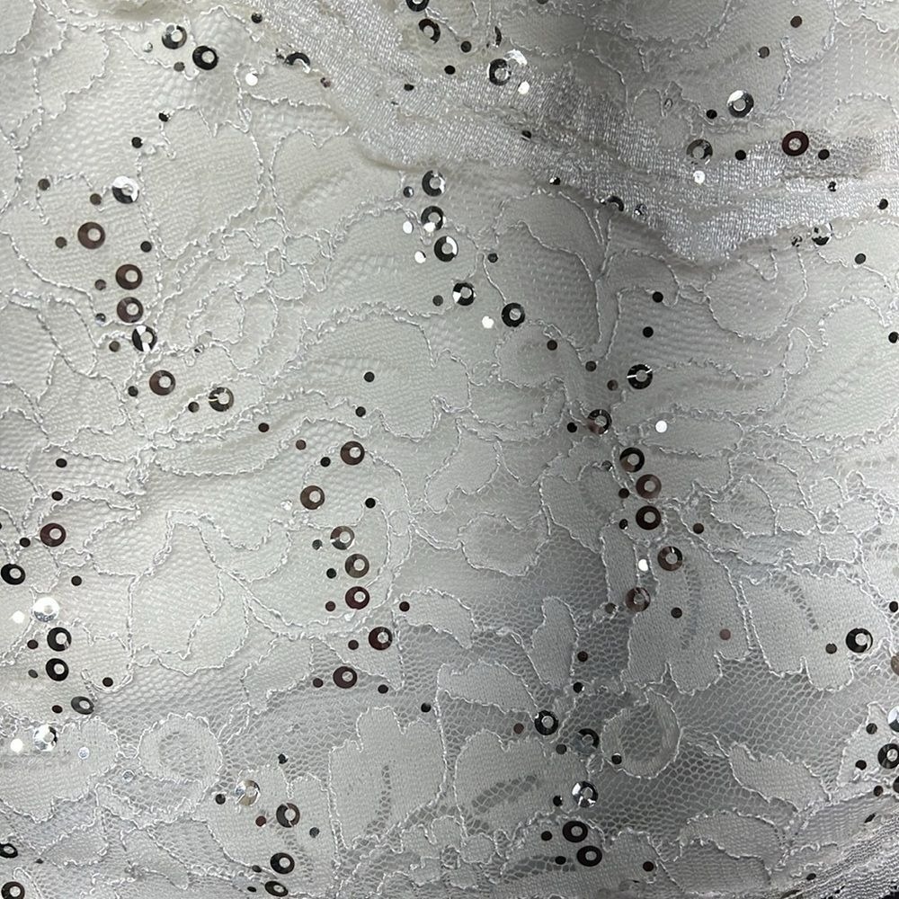R & M Richards White Lace Sequin Maxi Dress Wedding Guest Women's Size 14 - Picture 3 of 6